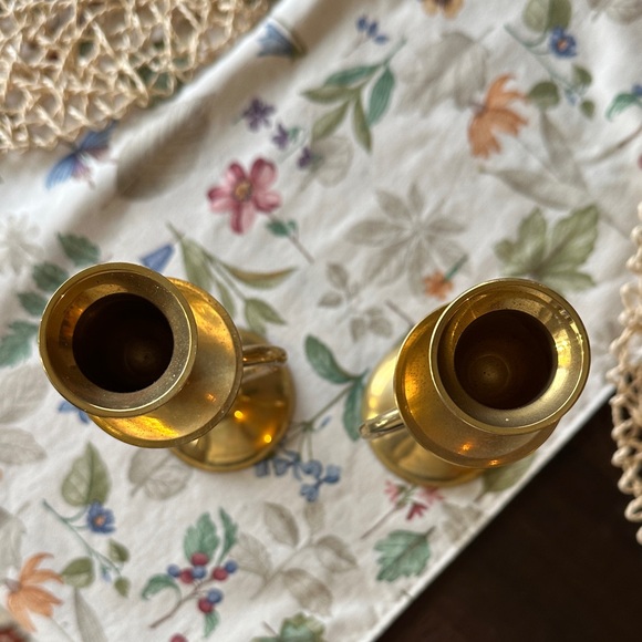 Brass Heart Candlestick Pair - Classic Gold Finish - Picture 2 of 6